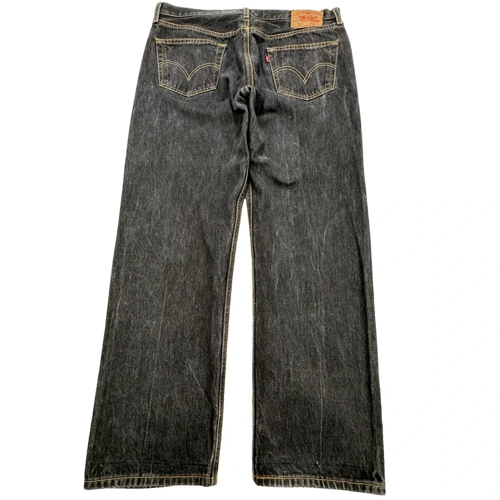 Levi's 501 Jeans Men 38x32 Black Straight Leg Button Fly Distressed Denim‎
